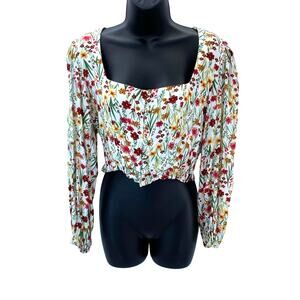 Milkmaid Prairie Festival ditsy Cottagecore Square Neck Puff Sleeve Top S ruffle